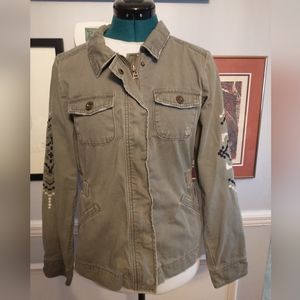 Maurices Army Green utility jacket. Embroidery On Sleeves And Back. Size Small